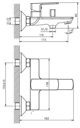 Baterie cada-dus Gehler QUADRATcu accesorii (para de dus mobila, furtun flexibil, agatatoare de dus)
