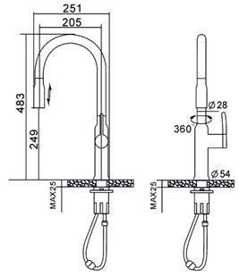 Baterie spalator cu dus extractibil GEHLER RUNDE