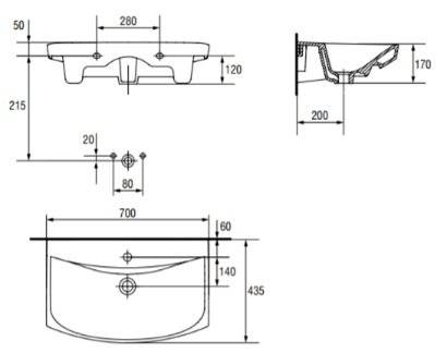 Lavoar CERSANIT Carina 500x390x150 mm, cu orificiu pentru baterie si preaplin