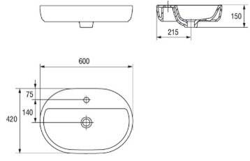 Lavoar CERSANIT Caspia pentru blat, 60 cm oval