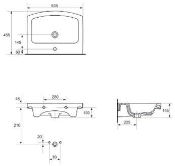 Lavoar CERSANIT Easy 705x455 mm, cu orificiu pentru baterie si  preaplin