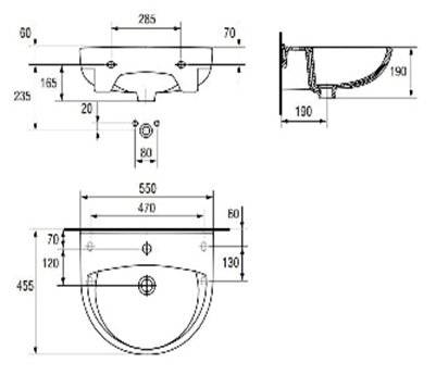 Lavoar CERSANIT President 445x350x160, cu orificiu pentru baterie si preaplin