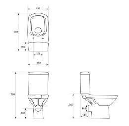 Set WC compact 482 Carina New CLEAN ON 010 evacuare orizontala + rezervor alimentare 3/5 litri + capac soft-close, easy-off, duroplast