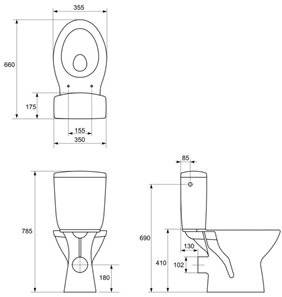 Set WC compact 599 Easy New CLEAN ON 010 evacuare orizontala + rezervor alimentare 3/5 litri + capac soft-close, easy-off, duroplast