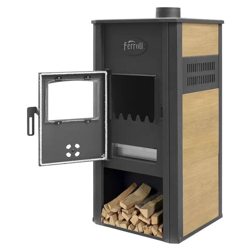 Termosemineu combustibil solid FERROLI Mirano H, 21.4 kW, 49 x 46 x 105 cm, antracit