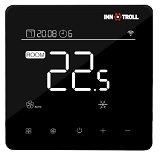 Termostat digital NEGRU programabil cald/rece pardoseala si ventiloconvectoare, LCD, INNOTROLL HT-FC02 WIFI - montaj in doza - 230 V